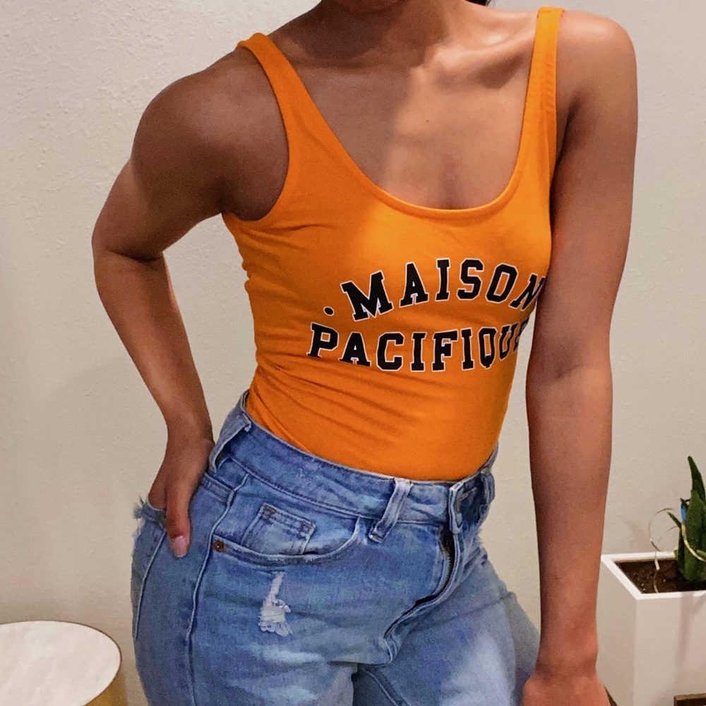 Orange Graphic Print Bodysuit